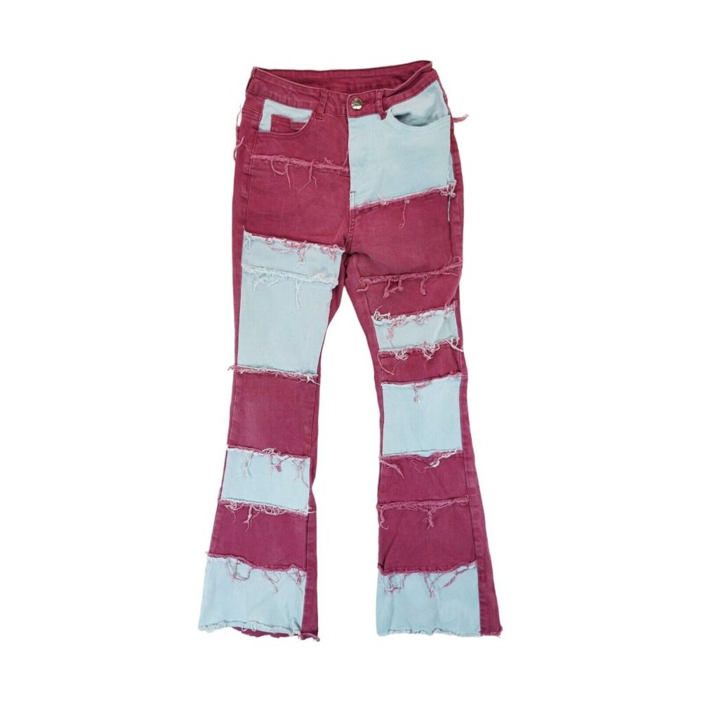 Jeans Brand‎ Patchwork Junior Teens Size Small Burgundy & Gray Elastic Waist